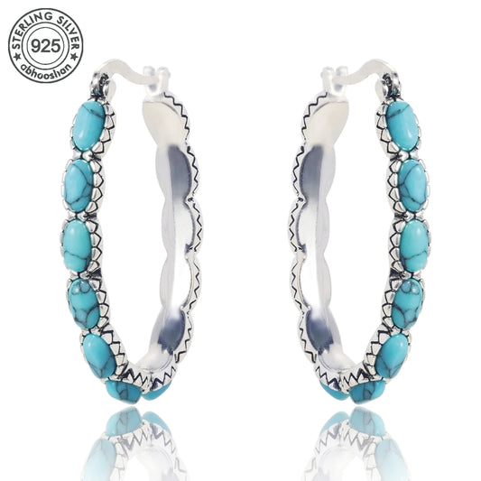 Sterling Silver Turquoise Hoop Earrings For Women 925