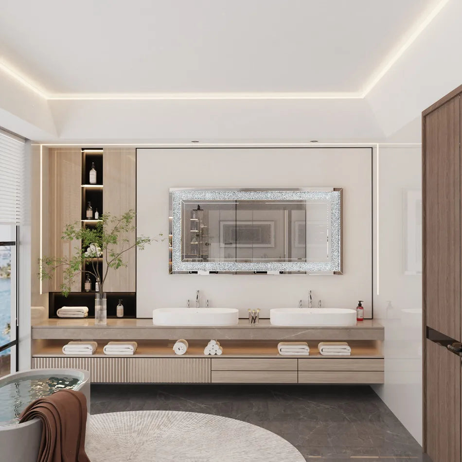 LUVODI Crystal Rhinestone Frameless Wall Vanity Mirror