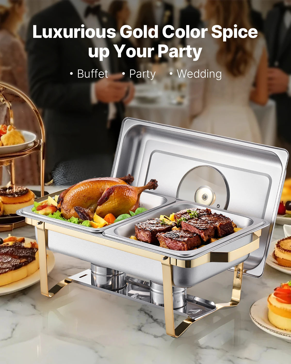 SucceBuy Stainless Steel Chafing Dish Buffet Set With Pans