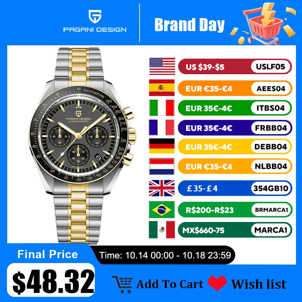 Pagani Design Moon Mens Watch Luxury Quartz AR Sapphire