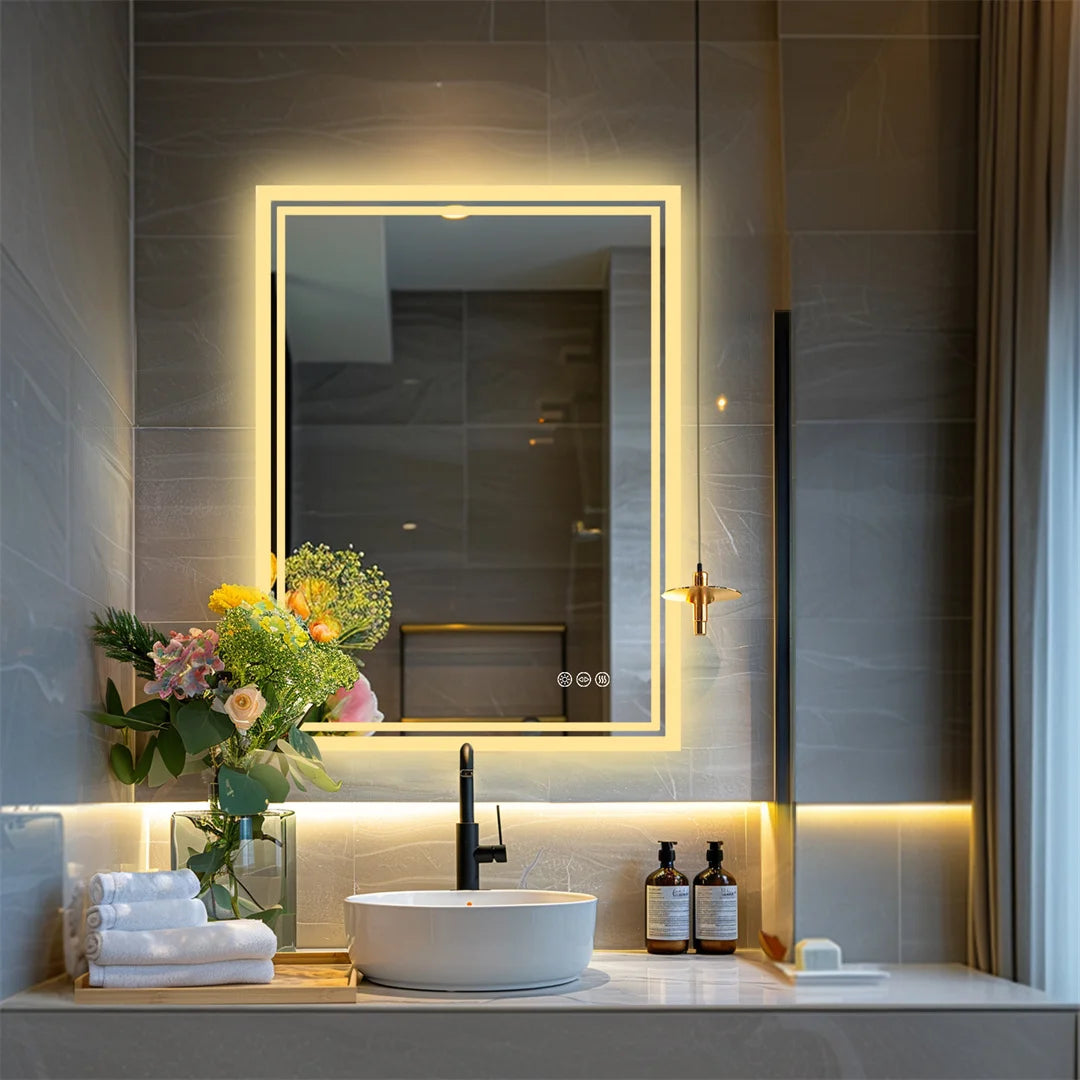 LUVODI Illuminate LED Backlit Frameless Bathroom Mirror With Dimmable Defog Ideal For Shaving