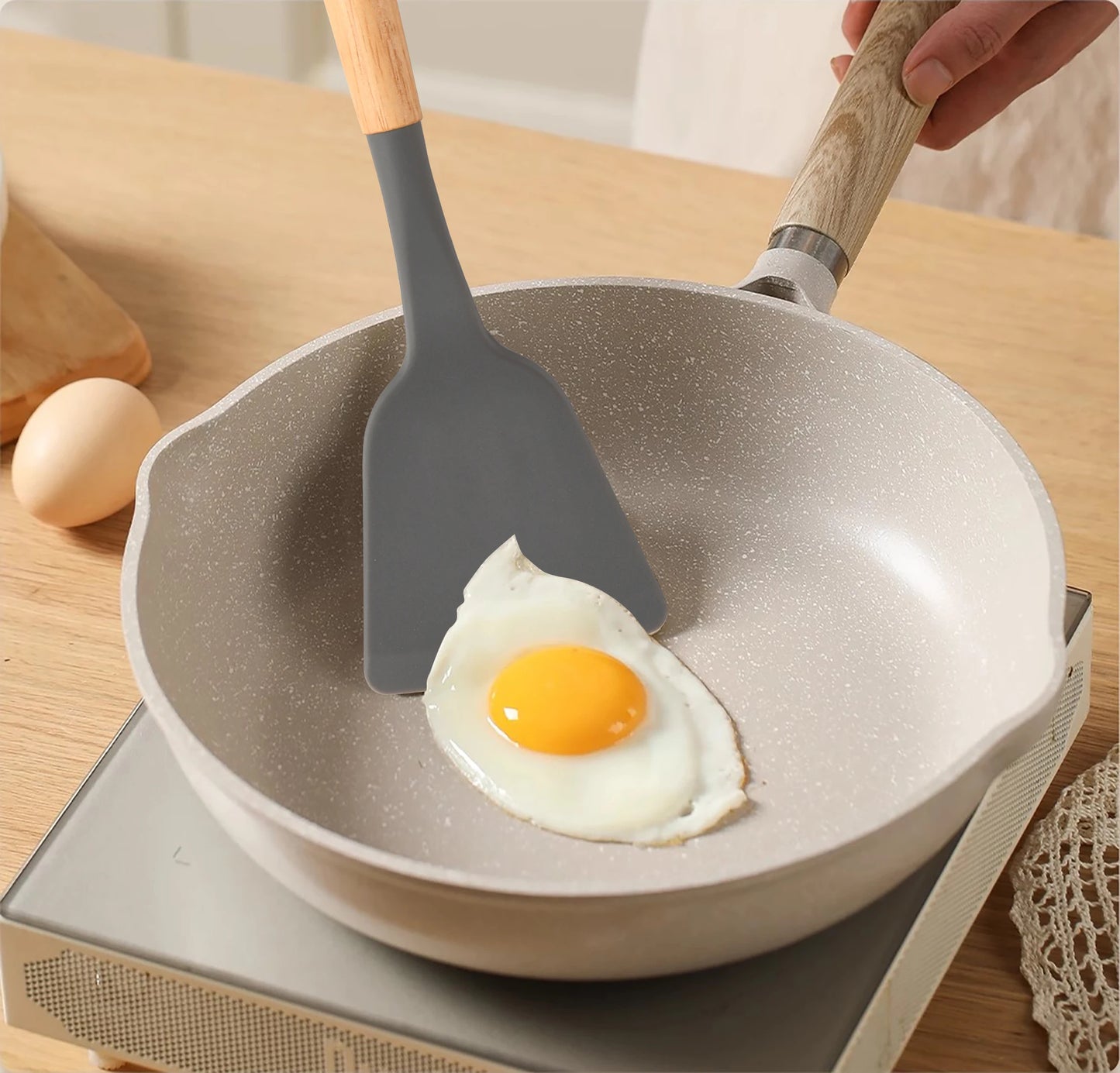 Katisun 12 Non Stick Silicon Utensil Set With Wood Handles