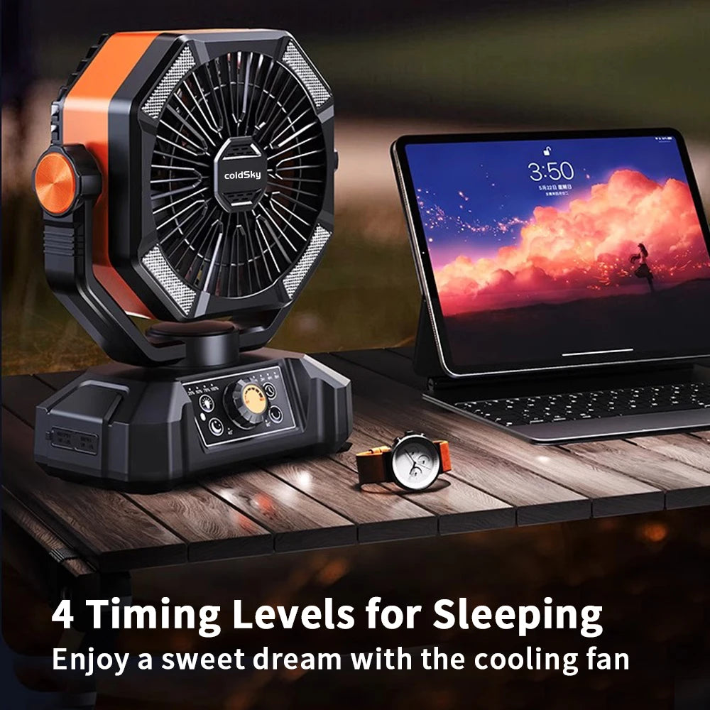 Electric Camping Fan With LED Lantern And 20000mAh Battery