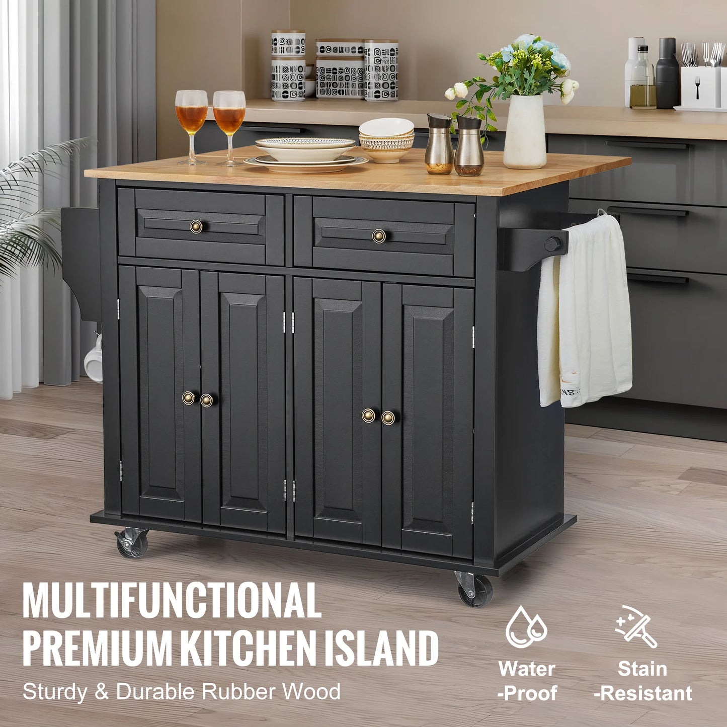 SucceBuy Kitchen Island Cart Wood Top With Drop Leaf