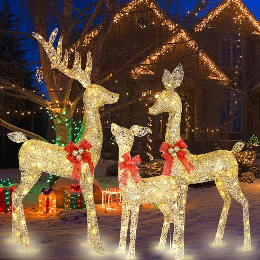 Hignconcerned Lighted Christmas Deer 3 Piece Set With LED Lights