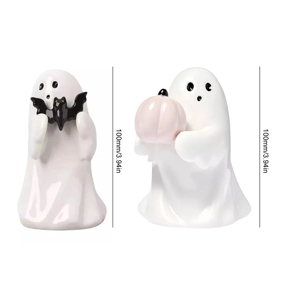 Ghost Holding Pumpkin Resin Figurine Spooky Desktop Sculpture for Halloween Home Decor