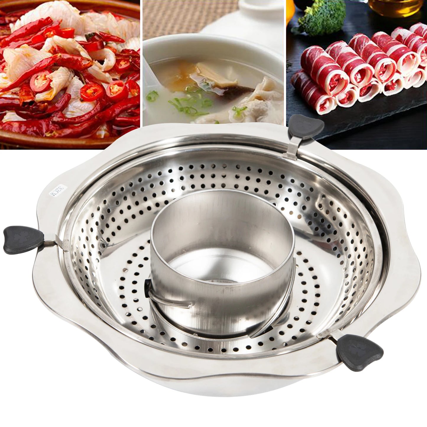 Stainless Steel Double Ear Soup Pot Twin Divided Induction Pot
