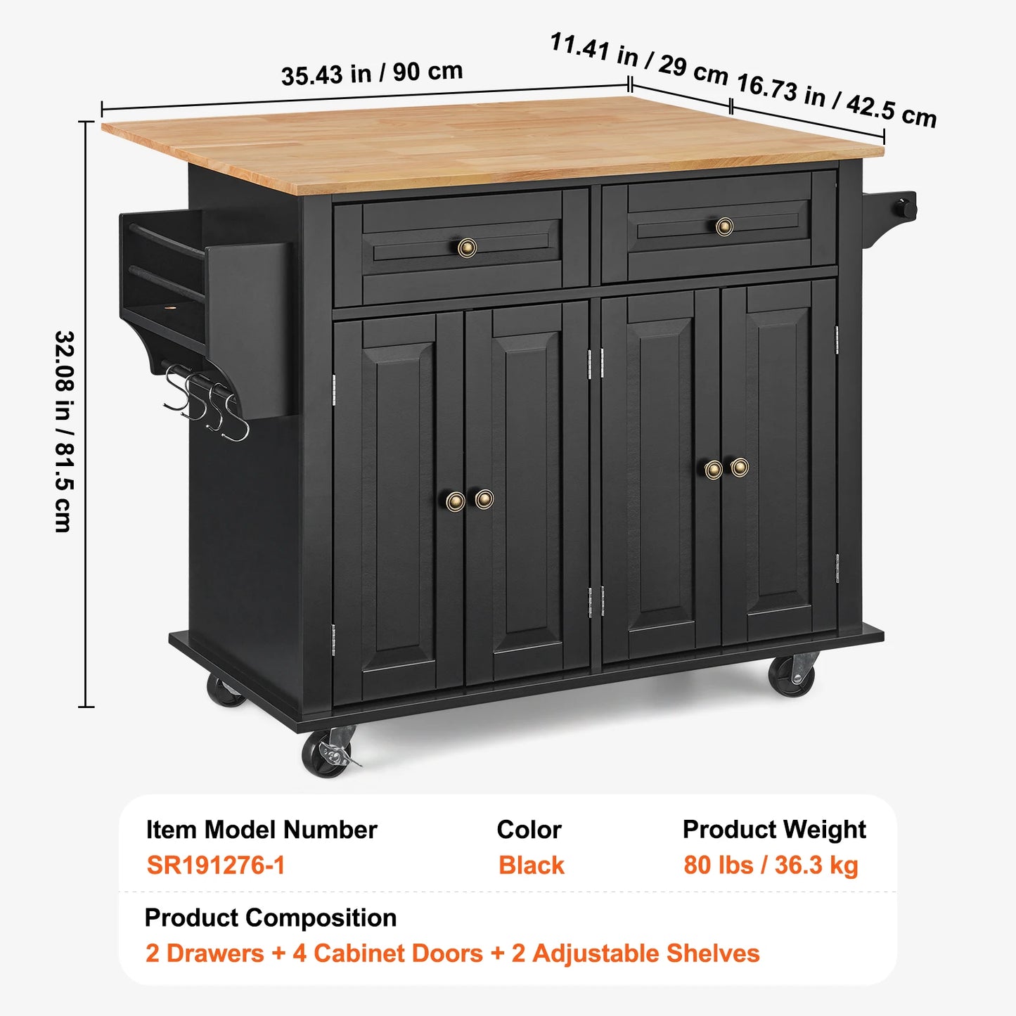 SucceBuy Kitchen Island Cart With Storage Cabinet And Shelf