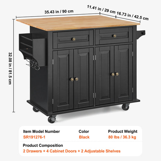 SucceBuy Kitchen Island Cart With Storage Cabinet And Shelf