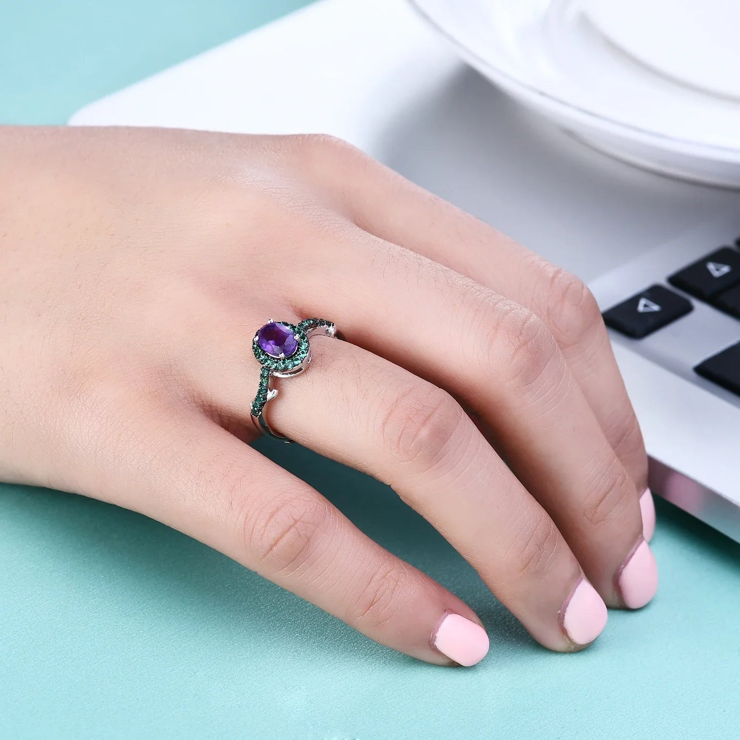 GEMS BALLET Amethyst Ring 925 Silver Luxury Wedding Jewelry