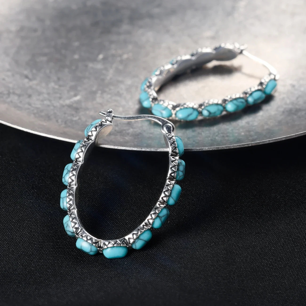Sterling Silver Turquoise Hoop Earrings For Women 925
