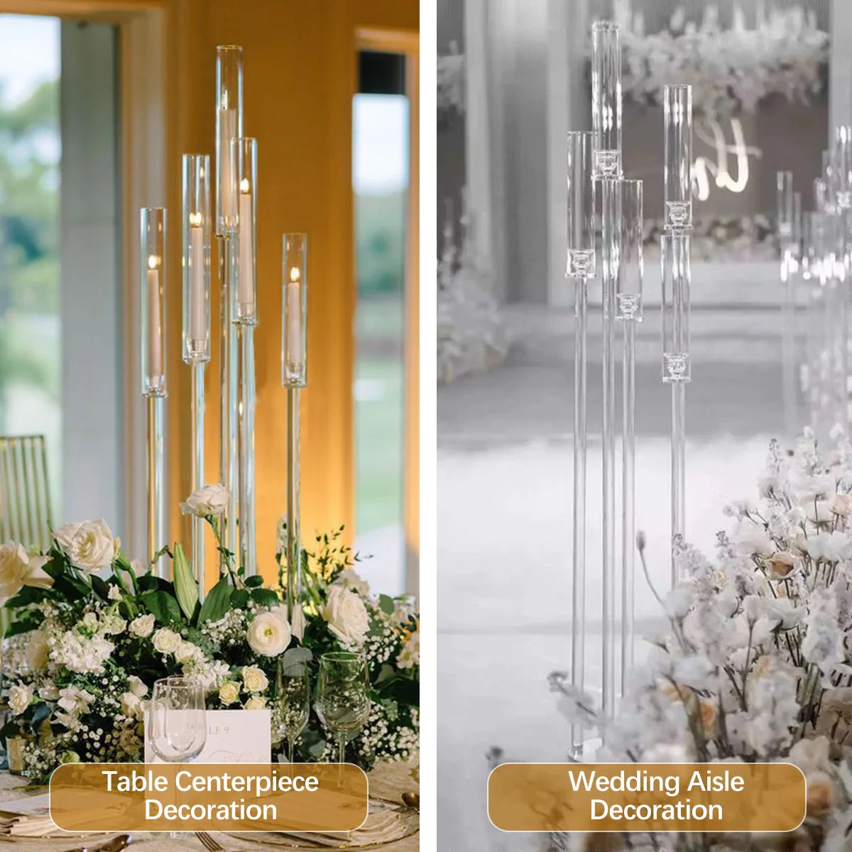 Vincigant Acrylic 10pcs 5 Arm Floor Candelabra For Wedding