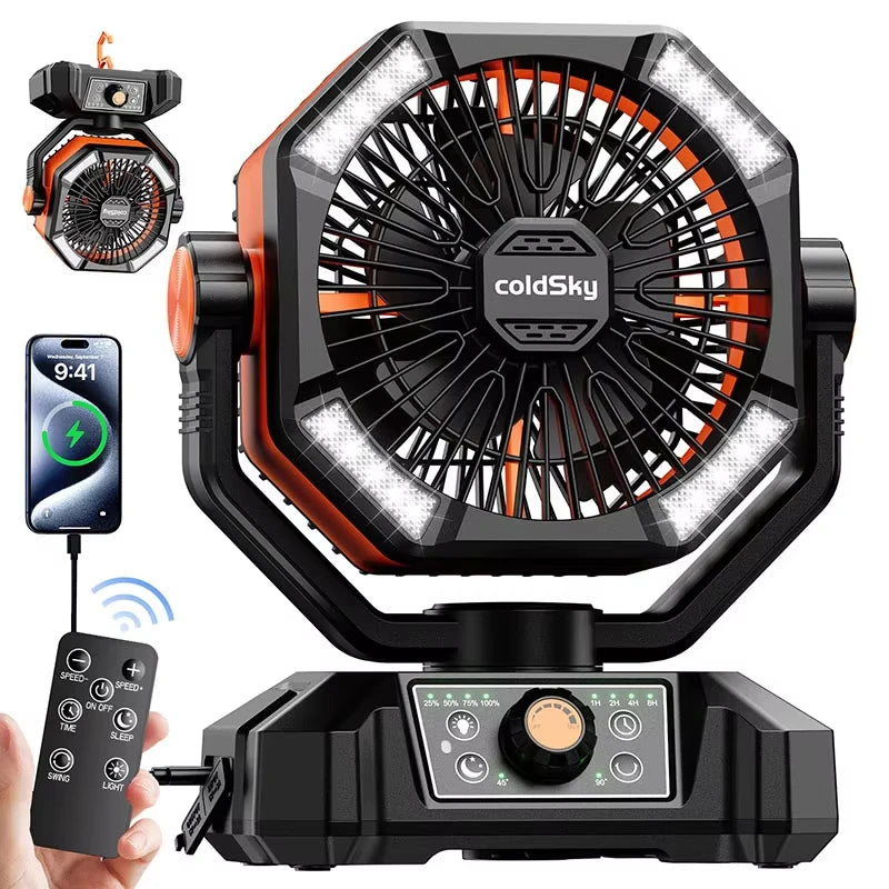 Electric Camping Fan With LED Lantern And 20000mAh Battery