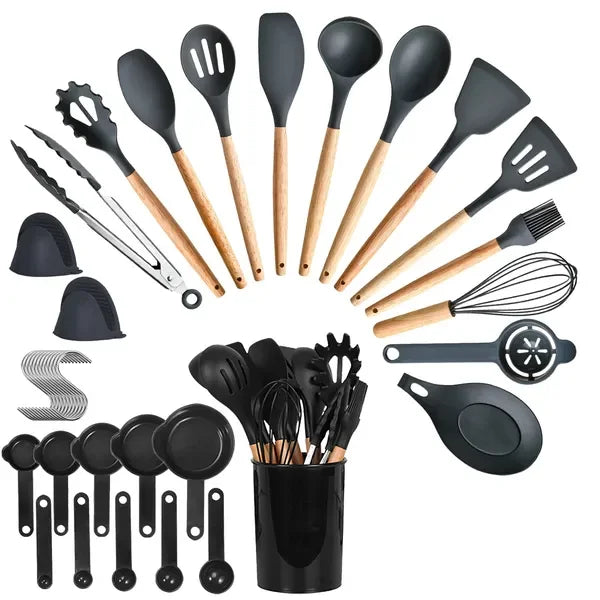 35Pcs Kitchen Utensil Set With Holder Spatulas Egg Whisk