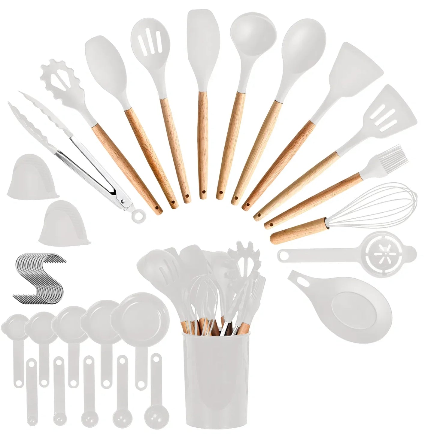 35Pcs Kitchen Utensil Set With Holder Spatulas Egg Whisk
