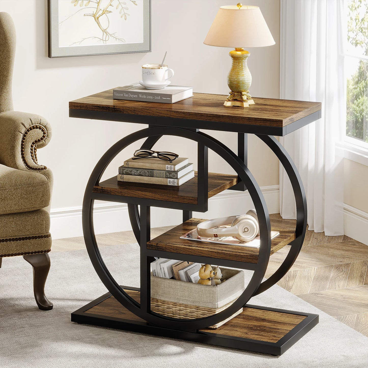 Tribesigns End Table With 3 Shelves Industrial Narrow Sofa Table