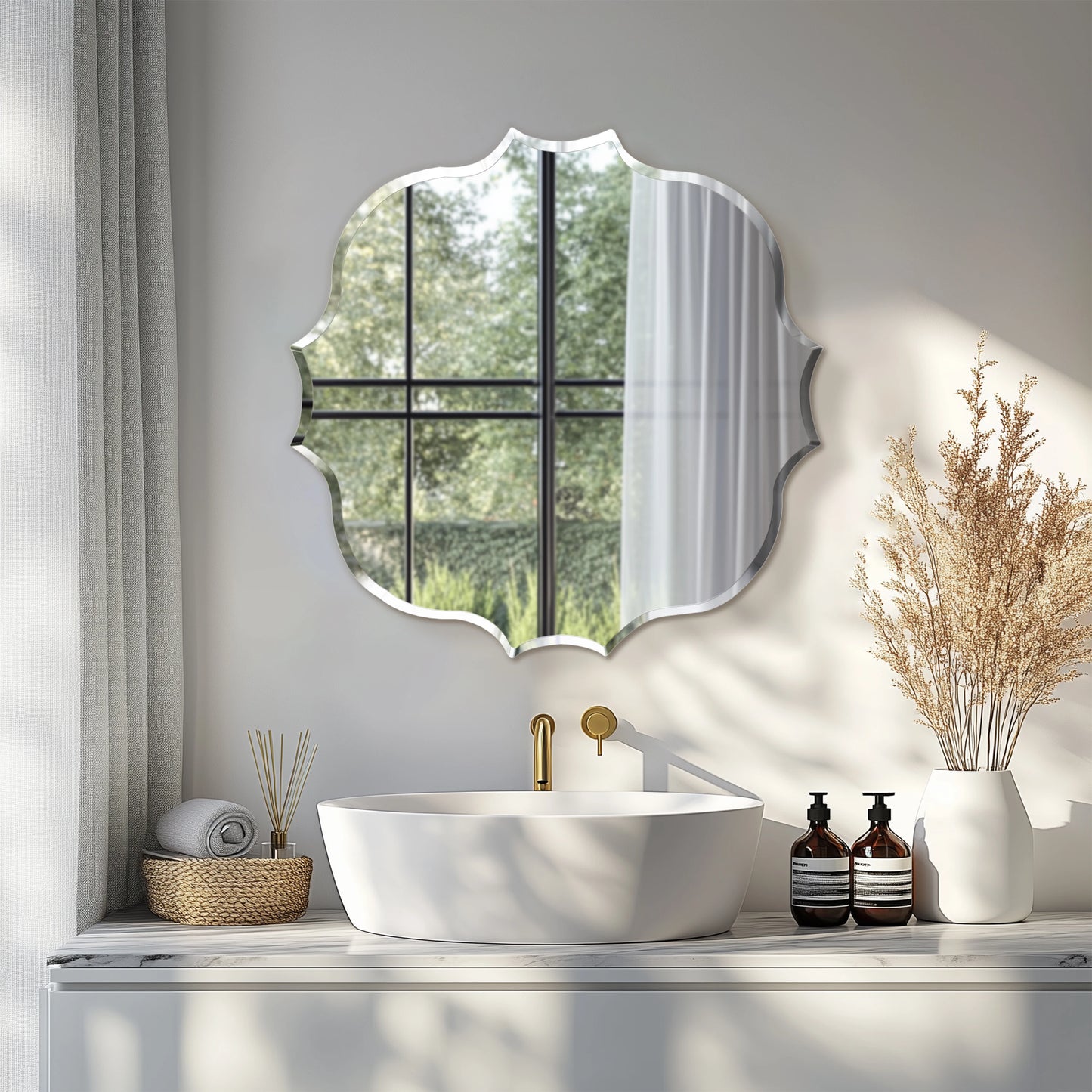 Wisfor Scalloped Edge Beveled Frameless Bathroom Wall Mirror