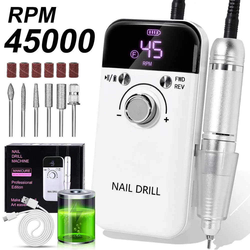 Nail Drill 45000 RPM Rechargeable Electric File For Gel