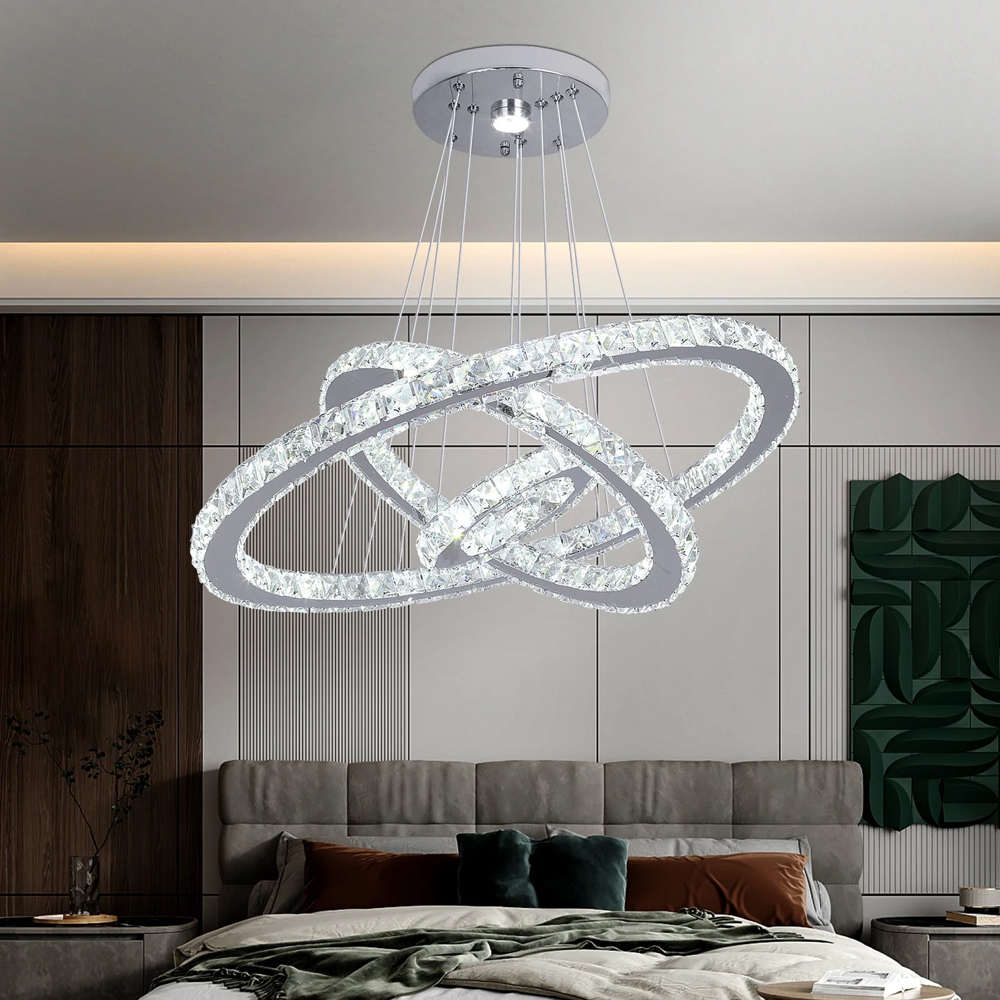 VETRULUS Crystal Ceiling Chandelier Three Ring LED Hanging Light Living Room