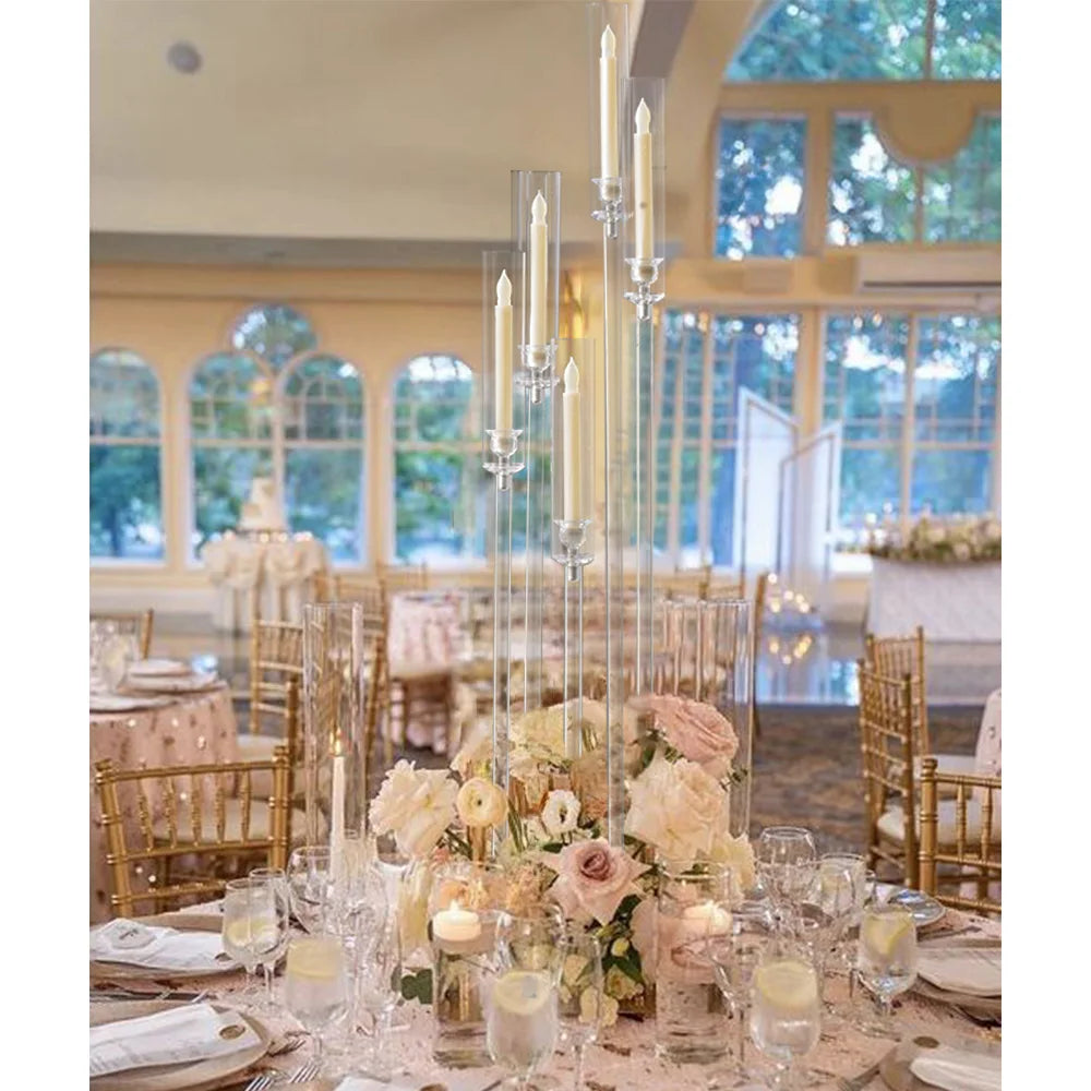 Vincigant Acrylic 10pcs 5 Arm Floor Candelabra For Wedding