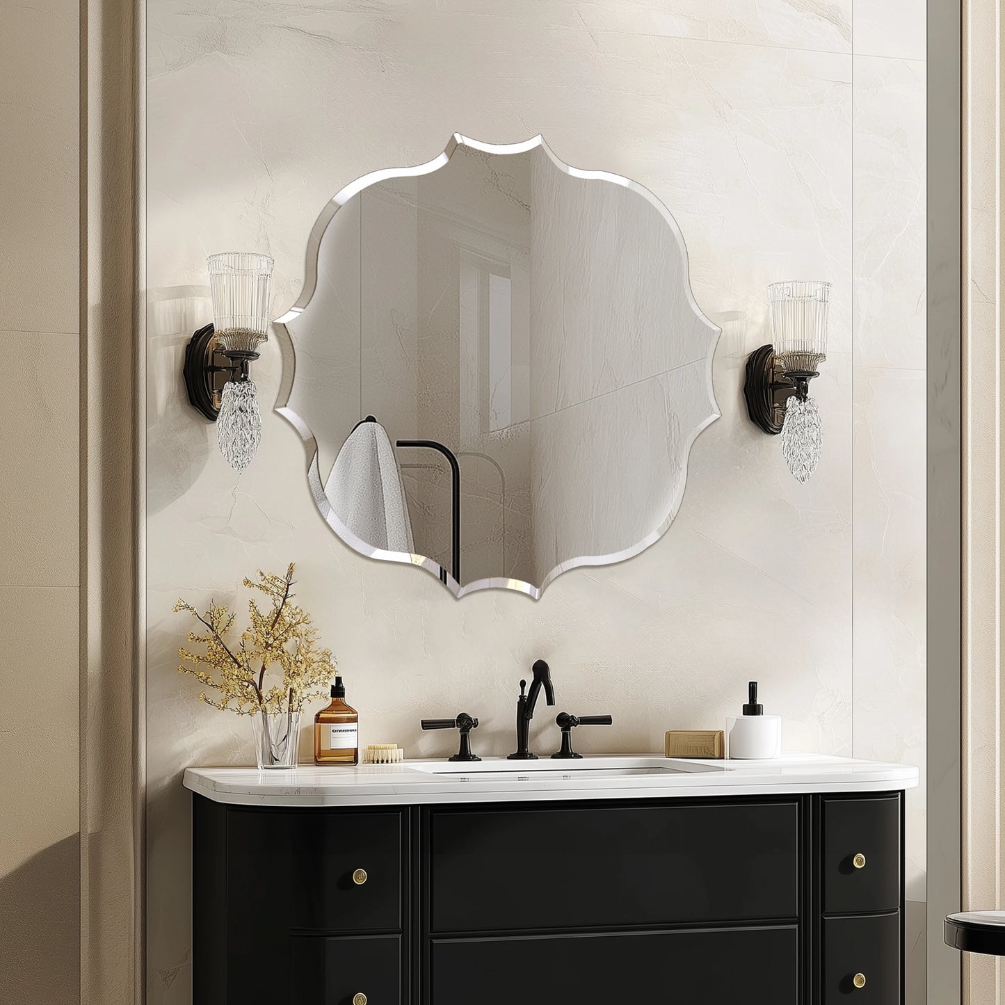 Wisfor Scalloped Edge Beveled Frameless Bathroom Wall Mirror
