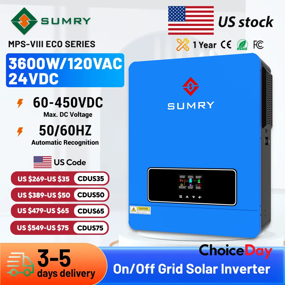 Sumry 3.6kW Hybrid Solar Inverter MPPT Dual Output SineWave