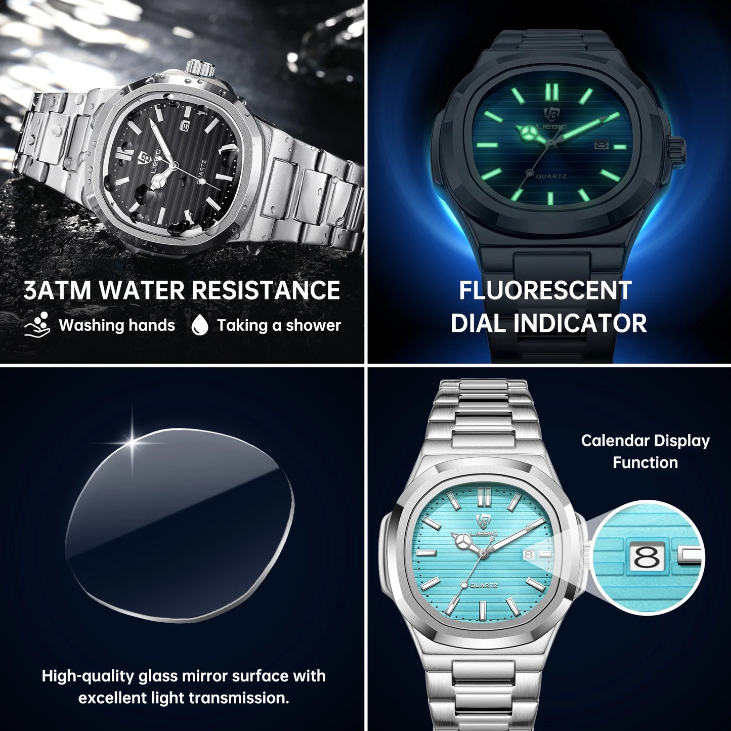 Liebig Luxury Calendar Movement Quartz Watch Wristwatch