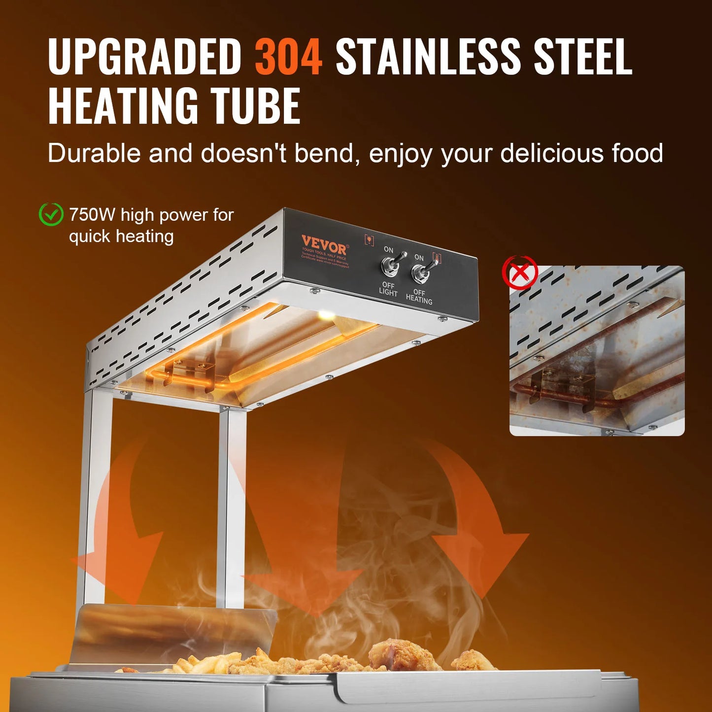 SucceBuy 750W French Fry Warmer Commercial Food Heating Lamp