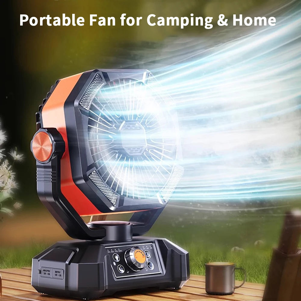 Electric Camping Fan With LED Lantern And 20000mAh Battery