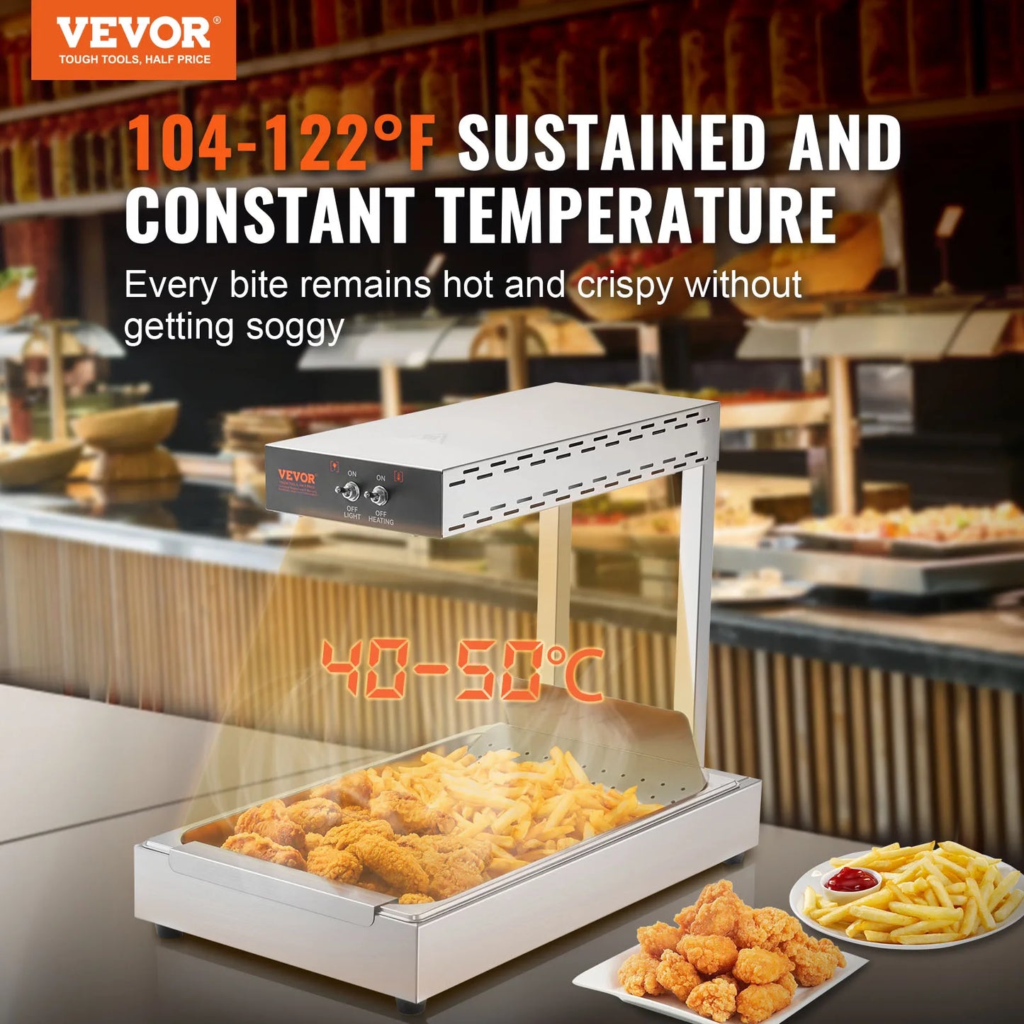 SucceBuy 750W French Fry Warmer Commercial Food Heating Lamp