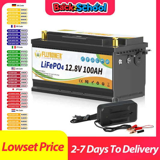 FLLYROWER 12V 100Ah LiFePO4 Battery Pack With 100A BMS