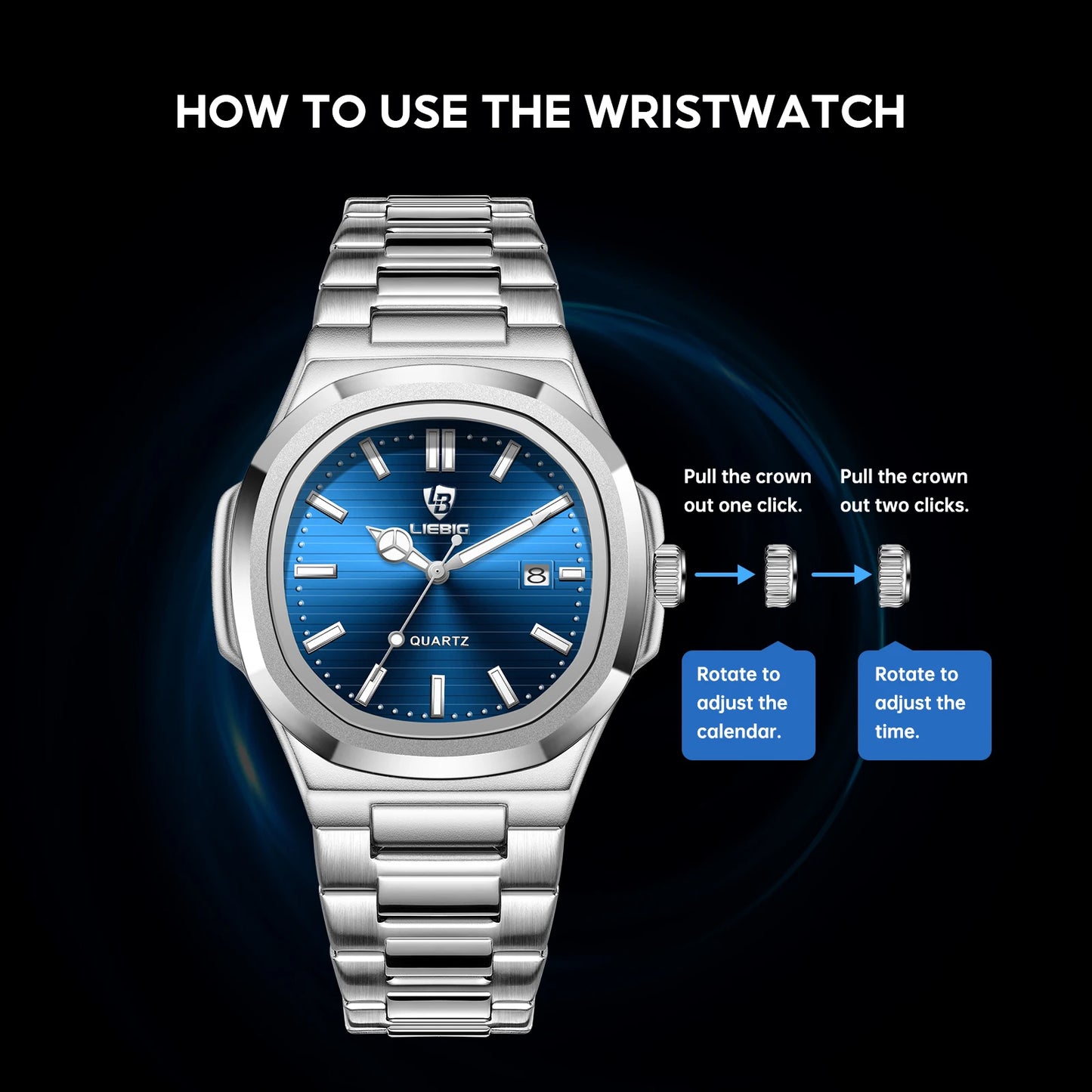 Liebig Luxury Calendar Movement Quartz Watch Wristwatch