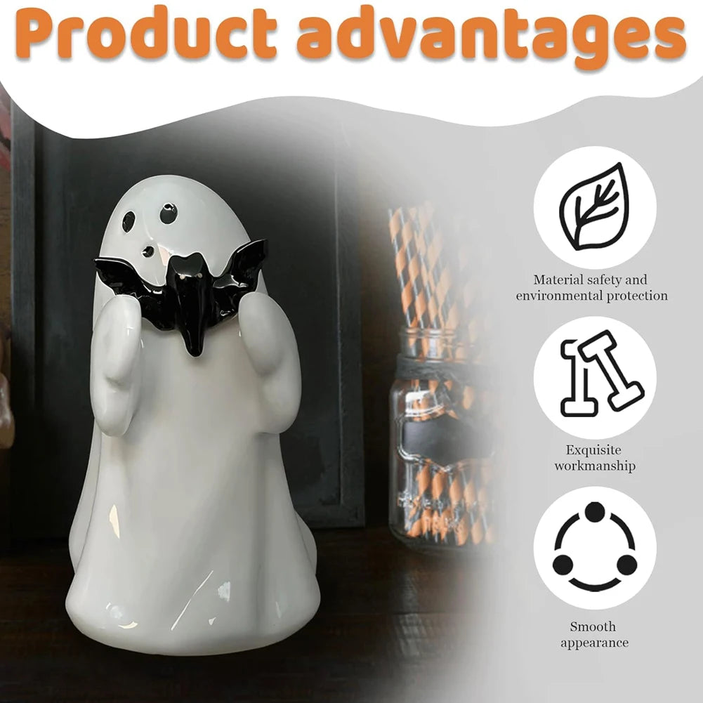 Ghost Holding Pumpkin Resin Figurine Spooky Desktop Sculpture for Halloween Home Decor