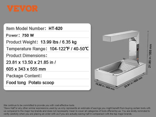 SucceBuy 750W French Fry Warmer Commercial Food Heating Lamp