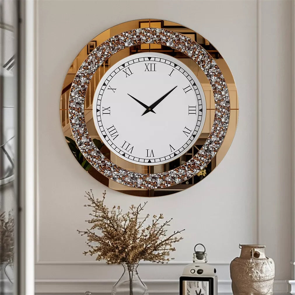 LUVODI Modern 3D Diamond Crystal Wall Clock with Roman Numerals